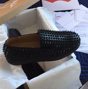 Men's Christian Louboutin Black Spikes Boat Shoes
